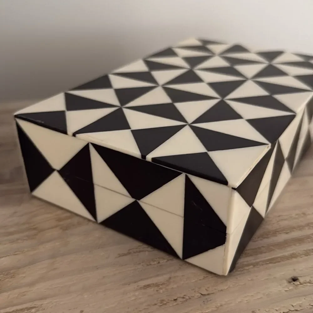 Handmade Geometric Op Art Inlay Jewelry Box - Geometric Artisan Storage Decor